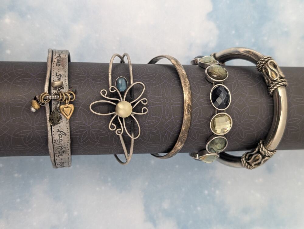 Lot of Five Mixed Style Bracelets Silver Tone and Multi Stone Designs